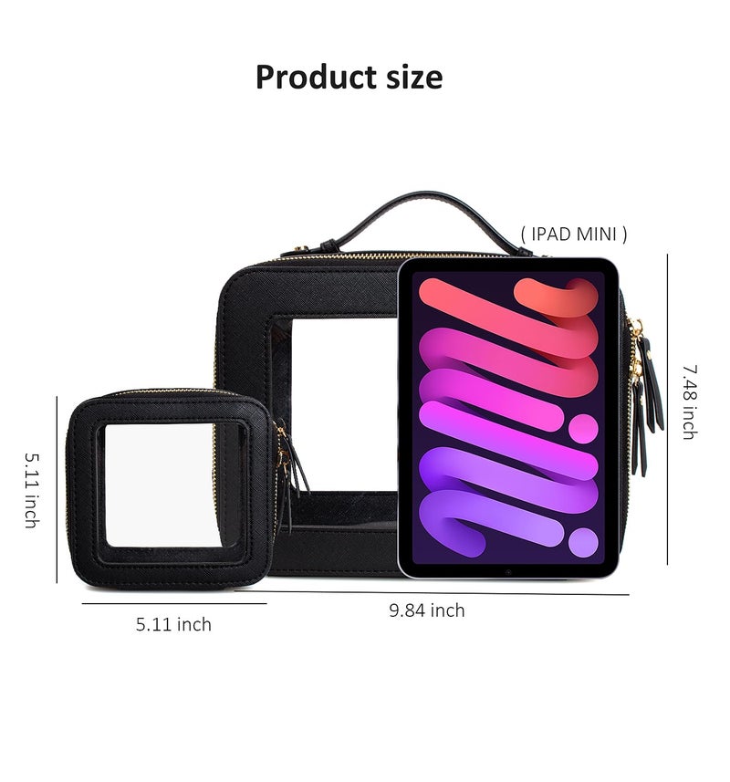 LETGO Clear Makeup Bags Set - TSA Approved Toiletry Bag with Handle Large Opening, Clear Toiletry Bags Case Pouch for Traveling Travel Car Orangizer Storage Essentials (Mini+Large Black) - Image 2